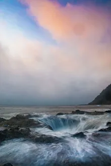 Pacific Coast Prints: USA, Oregon, Cape Perpetua and Thor's Well at sunset