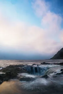Pacific Coast Prints: USA, Oregon, Cape Perpetua and Thor's Well at sunset