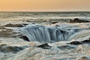 Pacific Coast Prints: USA, Oregon, Cape Perpetua and Thor's Well at sunset