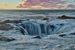 Pacific Coast Prints: USA, Oregon, Cape Perpetua and Thor's Well at sunset