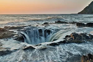 Pacific Coast Prints: USA, Oregon, Cape Perpetua and Thor's Well at sunset