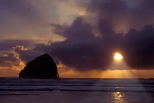 Water Feature Prints: USA, Oregon Coast, Sunset over the Pacific ocean from Cape Kiwanda