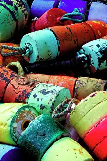 Multicolored Prints: USA, Oregon. Colorful buoys