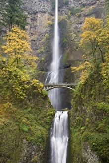 Images Dated 31st October 2008: USA, Oregon, Columbia River Gorge. View of bridge next to Multnomah Falls