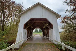 Rick A Brown Prints: USA, Oregon, Corvallis, Irish Bend Bridge. Digital Composite, HDR