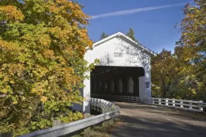 Royalty Free Prints: USA, Oregon, Cottage Grove. View of the historic Dorena Covered Bridge. Credit as