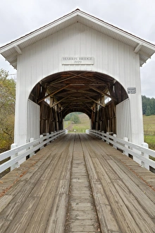 USA, Oregon, Kings Valley, Harris Bridge. Digital Composite, HDR