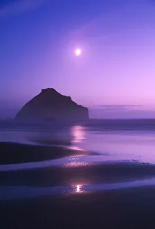 Images Dated 17th August 2007: USA, Oregon. Moonrise over Face Rock. Credit as: Nancy Rotenberg / Jaynes Gallery / Danita Delimont