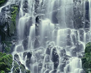 USA, Oregon. Mount Hood National Forest, Mount Hood Wilderness, Ramona Falls is formed