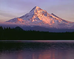 Images Dated 5th September 2018: USA, Oregon. Mount Hood National Forest, sunset light reddens north side of Mount