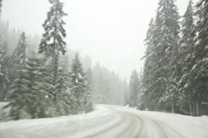USA, Oregon, Mt. Hood. Winter Driving Conditions on Mt. Hood