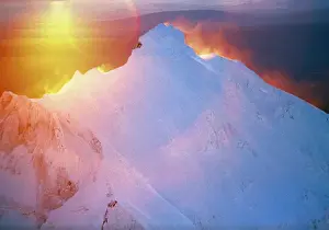 Sunray Prints: USA, Oregon, Mt Jefferson. Early morning aerial of Mt. Jefferson in the Oregon Cascades
