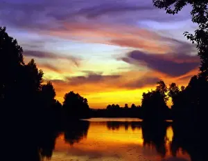 Multnomah County Prints: USA, Oregon, Multnomah County. Sunset viewed from the Columbia Slough