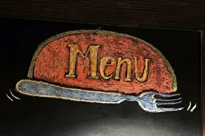 USA, Oregon, Portland. Chalkboard menu sign at delicatessen