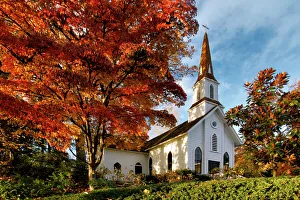 Steeple Prints: USA, Oregon, Portland. Oaks Pioneer Church built in 1851