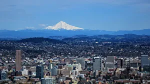 Cascades Prints: USA, Oregon, Portland, Portland and Mt. Hood from Pittock Mansion