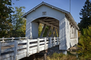 Rick A Brown Prints: USA, Oregon, Scio, the Larwood Bridge, covered bridge over Crabtree Creek in early Autumn