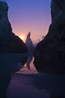 Images Dated 14th August 2007: USA, Oregon. Sea stacks in fog at twilight. Credit as: Nancy Rotenberg / Jaynes Gallery