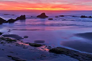 Seastack Prints: USA, Oregon. Seal Rock State Recreation Site sunset at low tide