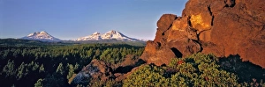 Outcrop Prints: USA, Oregon, Three Sisters. Three Sisters take on a pink hue at sunrise
