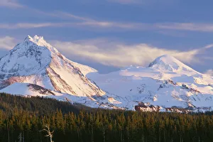 Subalpine Prints: USA, Oregon. Three Sisters Wilderness, evening light on North (left) and Middle Sister