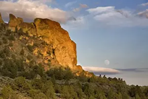 State Park Prints: USA, Oregon, Smith Rocks SP. A full moon rises above the east side of Smith Rocks