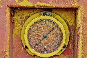 USA, Oregon, Tillamook. Old fire truck with gauges and valves with colorful pealing paint