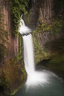 Basalt Prints: USA, Oregon. Toketee Falls flows over columnar basalt rock cliff