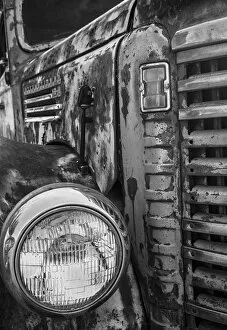 USA, Palouse, Washington State. Black and white detail of a rusty International KB-11