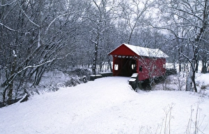Barren Prints: USA, Pennsylvania, Mariana County. Hughes Covered Bridge in winter