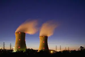 Industrial Prints: USA, Pennsylvania, Middletown, Steam vents from cooling towers at Three Mile Island