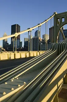 USA, Pennsylvania, Pittsburgh: Downtown viewed from the Roberto Clemente (6th St