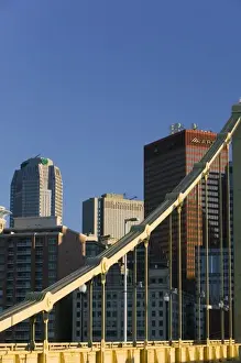 USA, Pennsylvania, Pittsburgh: Downtown viewed from the Roberto Clemente (6th St