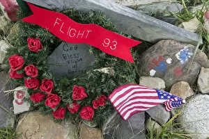 USA-Pennsylvania-Shanksville: Flight 93 memorial- Temporary memorial to the victims