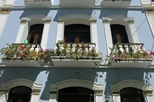 Neighborhood Prints: USA, Puerto Rico, San Juan. Facades of Old San Juan architecture of Puerto Rico