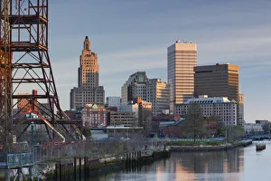 Images Dated 28th April 2016: USA, Rhode Island, Providence, city skyline from the Providence River at dawn