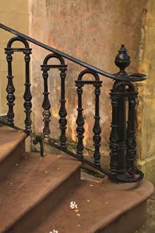 Historic District Prints: USA, Savannah, Georgia. Home in the Historic District with wrought iron rail