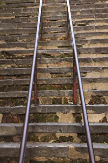 Historic District Prints: USA, Savannah, Georgia. Steep historic steps along river street