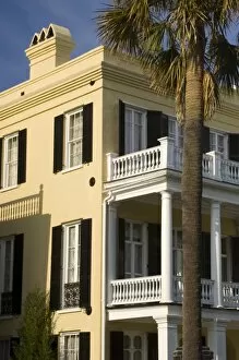 Images Dated 7th April 2006: USA, South Carolina, Charleston, house with balconies and palmetto tree in front