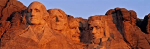 George Washington Prints: USA, South Dakota, Mt. Rushmore NM. Warm sunrise light enhances the view at Mt. Rushmore
