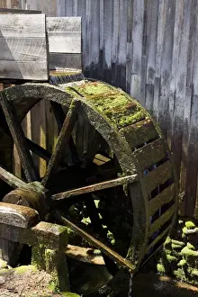 Mill Prints: USA, Tennessee, Cades Cove. Close-up of grist mill water wheel. Credit as: Wendy