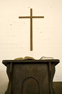 Bible Prints: USA, Tennessee, Cades Cove. Cross, book and pulpit in church