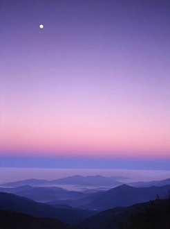 Geography Prints: USA, Tennessee, Cherohala Skyway, Full moon over the smokies