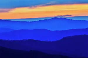 USA, Tennessee. Great Smoky Mountains National Park, sunrise and layering of mountains