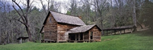 Images Dated 16th April 2008: USA, Tennessee, Great Smoky Mts NP. A wooden house sits nestled in the green of Cades Cove