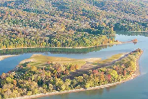 Tennessee River Prints: USA, Tennessee. Hiwassee Wildlife Refuge fall color beginning