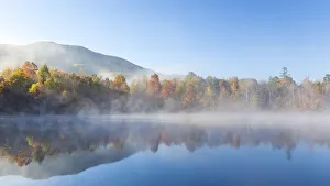 Mirror Prints: USA, Tennessee. Morning fog on Indian Boundary Lake