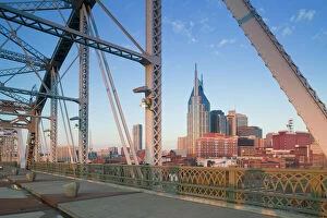 USA, Tennessee, Nashville: Downtown from Shelby Street Bridge at Dawn