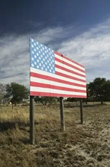 USA, TEXAS, Hill Country, Johnson City: US Flag Billboard