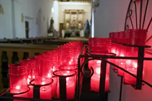 USA, Texas, Votive candles in the chapel of the mission San Juan Capistrano founded